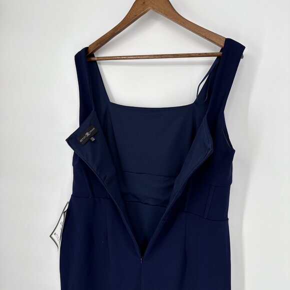 Betsy & Adam Plus Size 14W Navy Blue Scuba Crepe Corset Midi Cocktail Dress - Picture 8 of 10